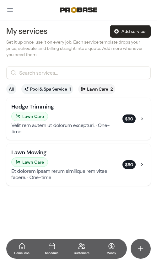 Catalog filtered to Lawn services