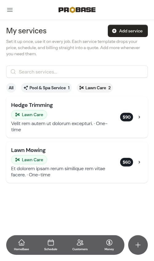 Catalog filtered to Lawn services
