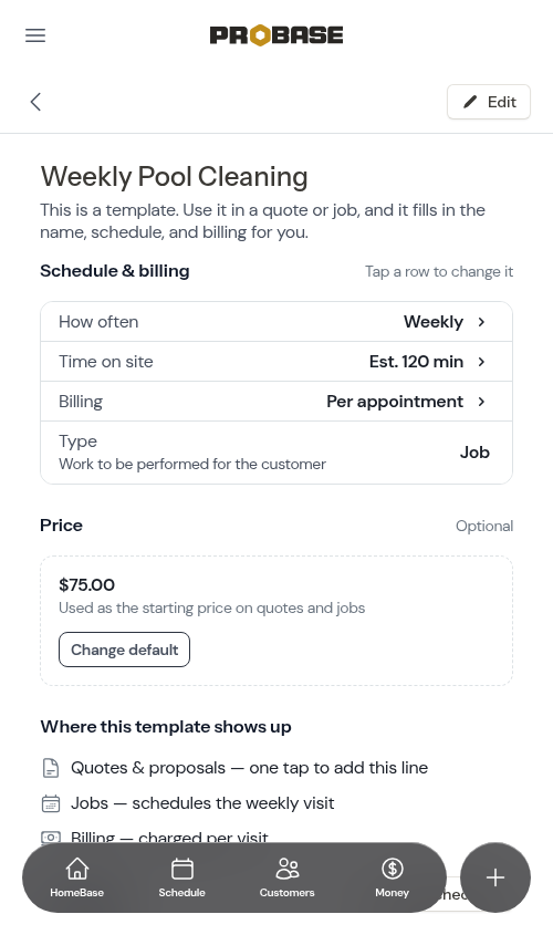 Checklist attached to a service