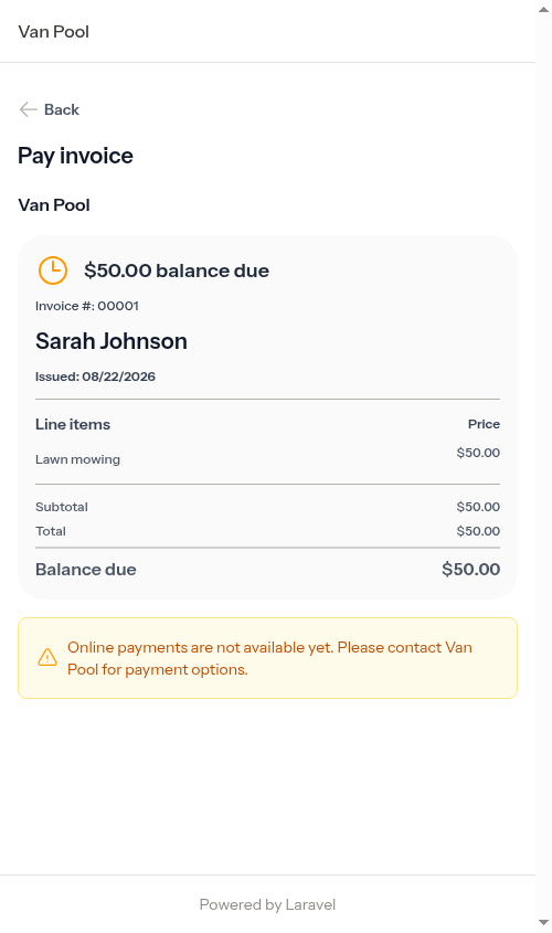Customer invoice with the neutral heading and no due date