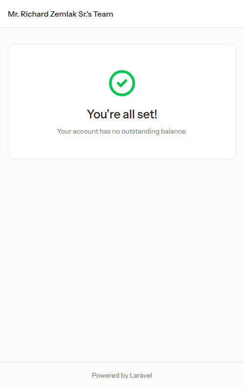 Zero balance payment page