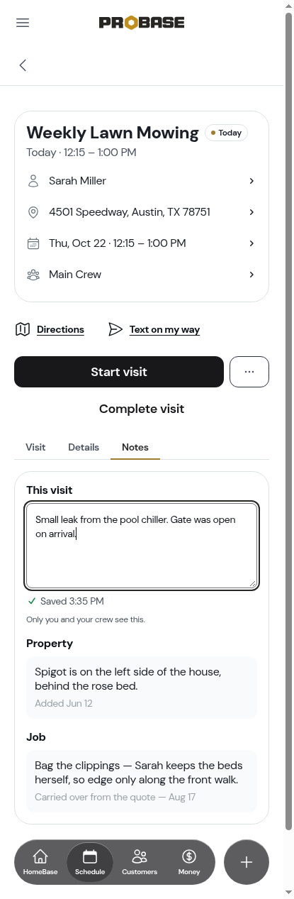 The Notes tab with the pad saved