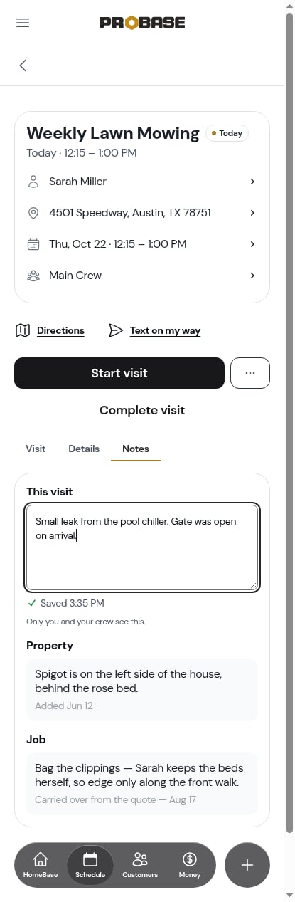 The Notes tab with the pad saved