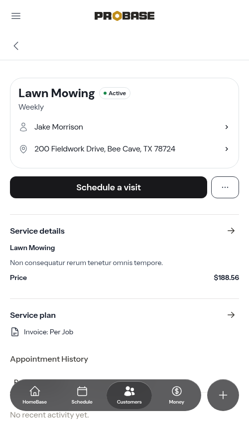 The Schedule a visit button under the header card