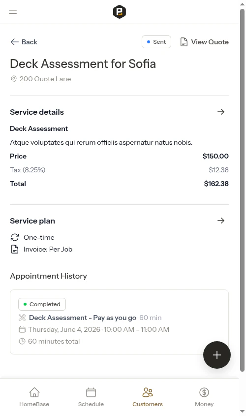 Assessment service page with View Quote button