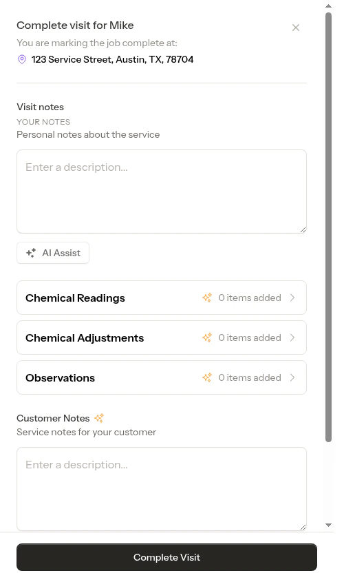Completion form for a per-service appointment