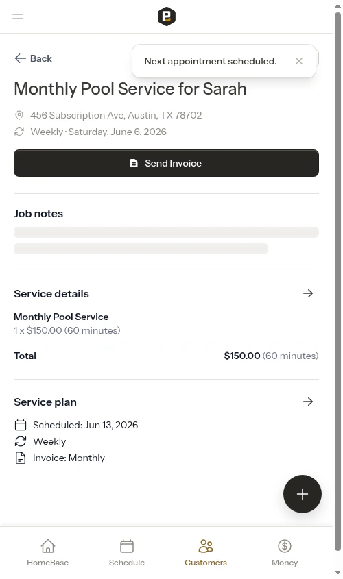 Subscription appointment marked as completed