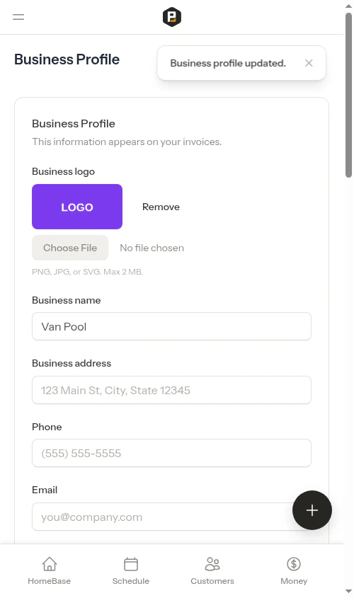 Settings page with logo saved