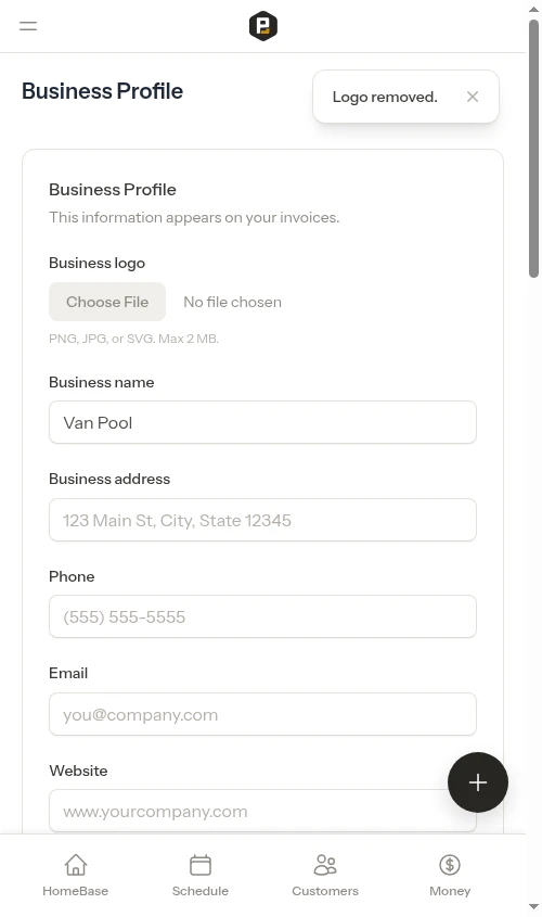 Settings page after logo has been removed