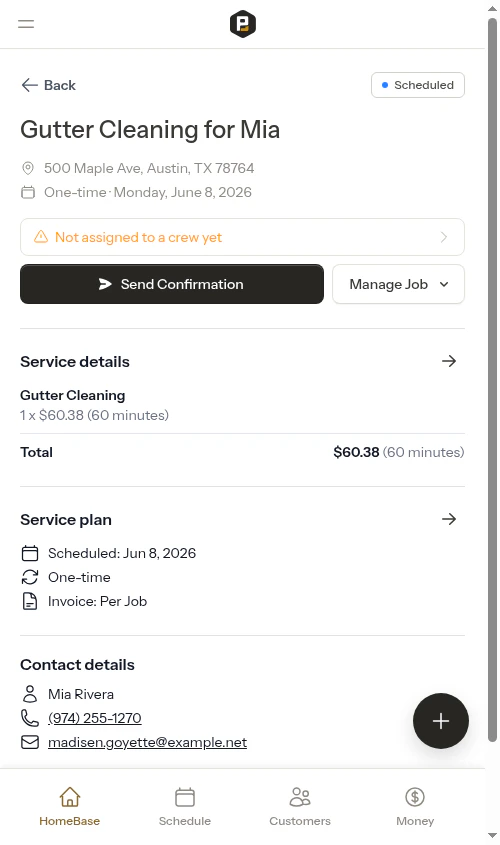 Unassigned crew row on the appointment detail page