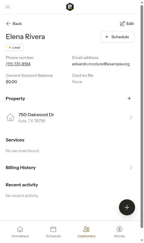 Schedule button on the customer page