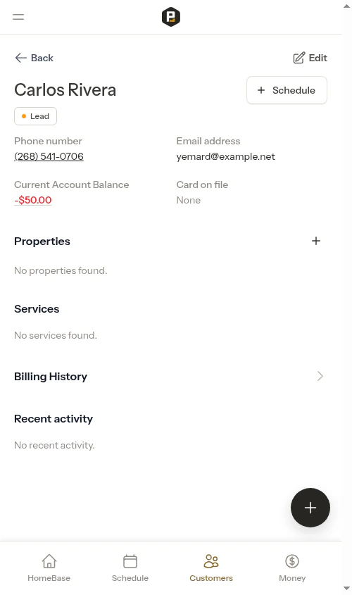 Billing section on customer profile