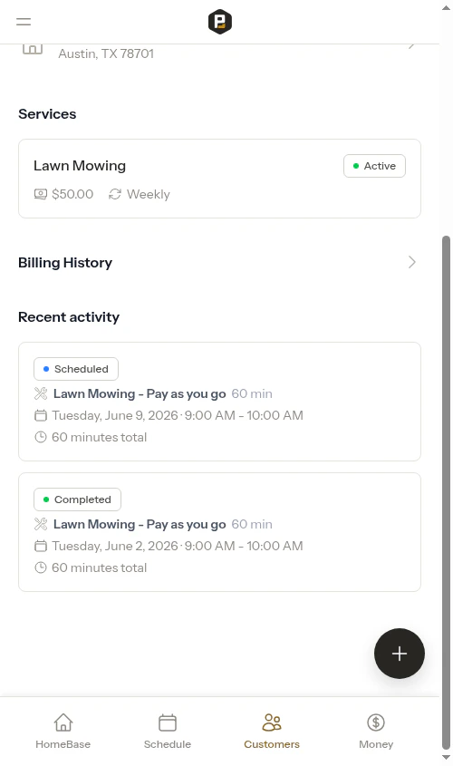Recent activity section