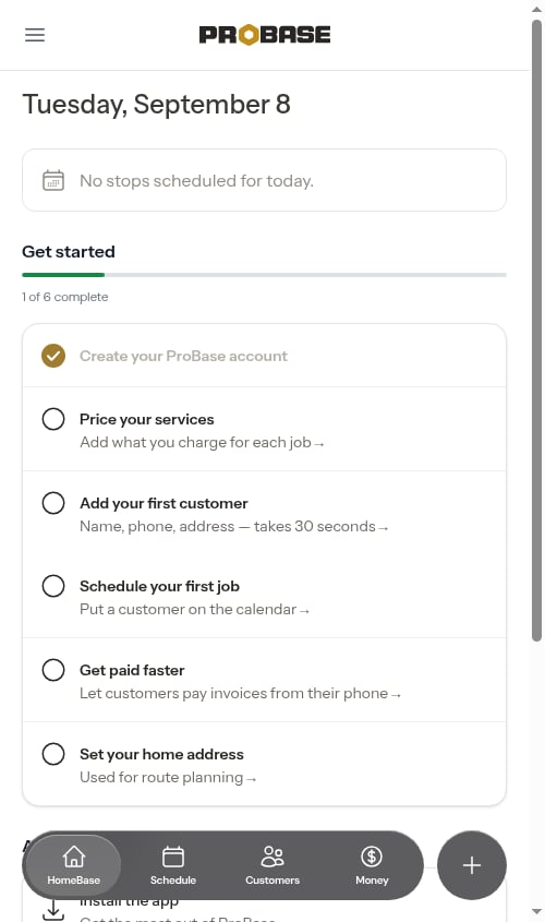 The mobile app bar on the dashboard
