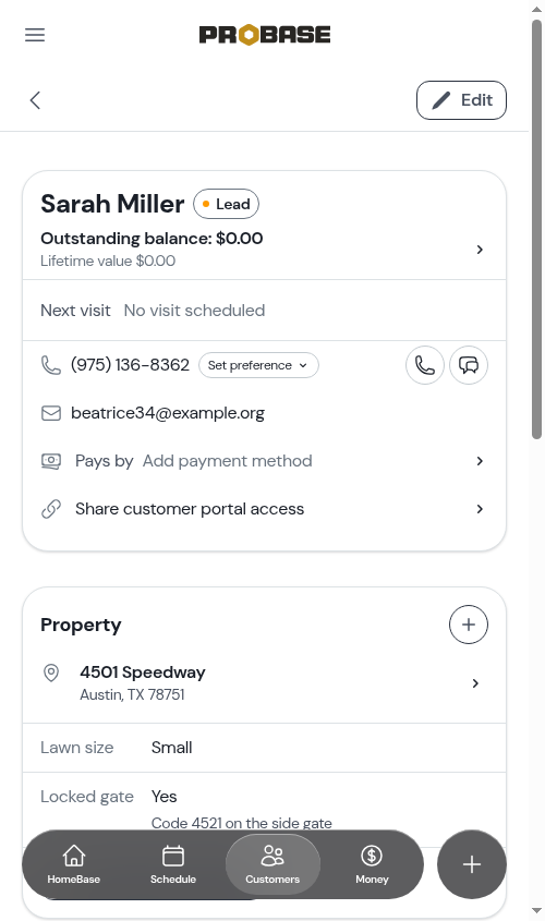 Property details on the customer page