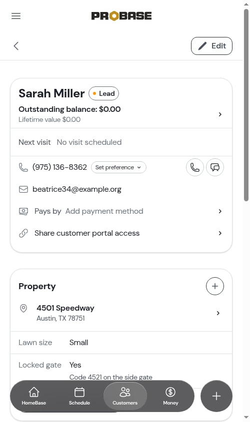 Property details on the customer page