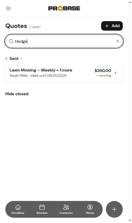 Searching by a service inside a quote