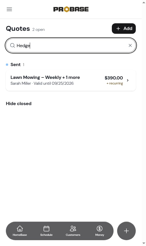 Searching by a service inside a quote