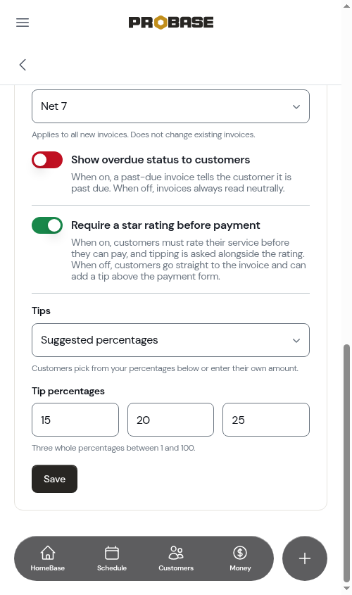 The Require a star rating before payment switch, turned on