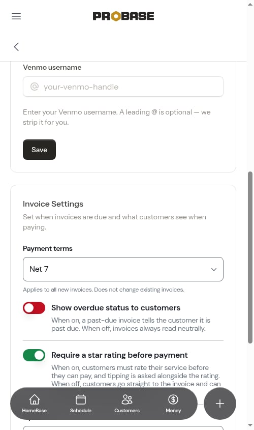 Venmo settings before it's turned on