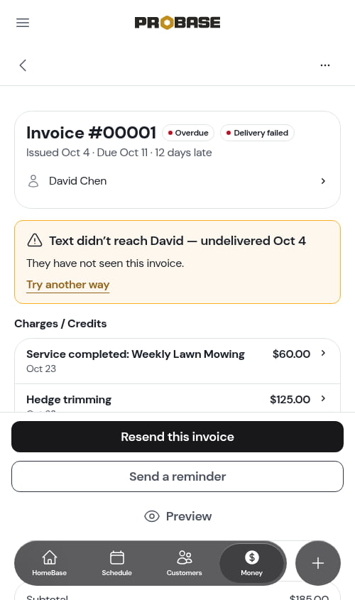 An invoice that couldn't be delivered