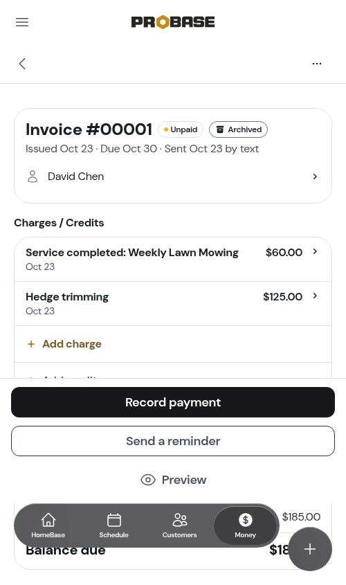 An archived invoice