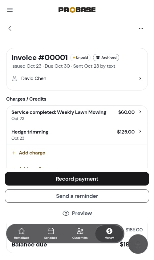 An archived invoice