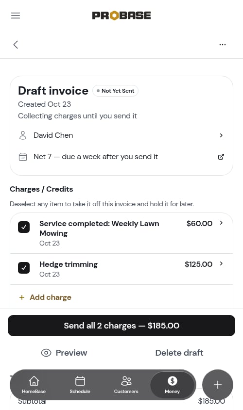 A draft invoice