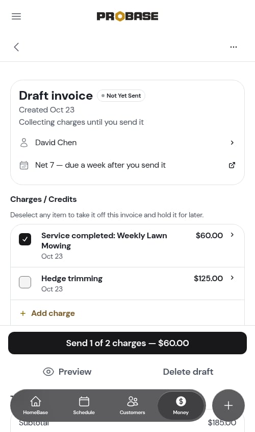 One charge unticked