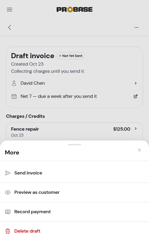 The More menu on a draft