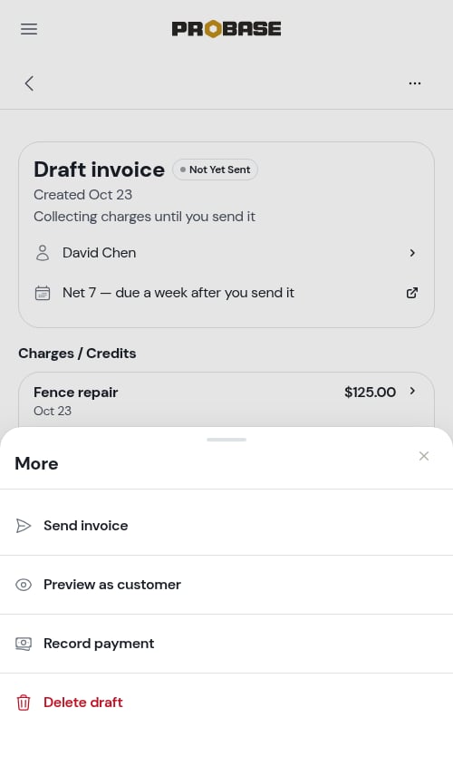 The More menu on a draft