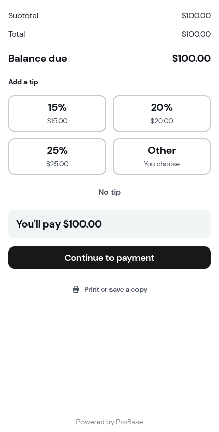 The tip step on the customer's invoice