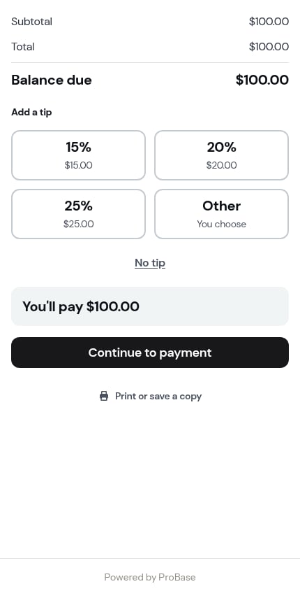 The tip step on the customer's invoice