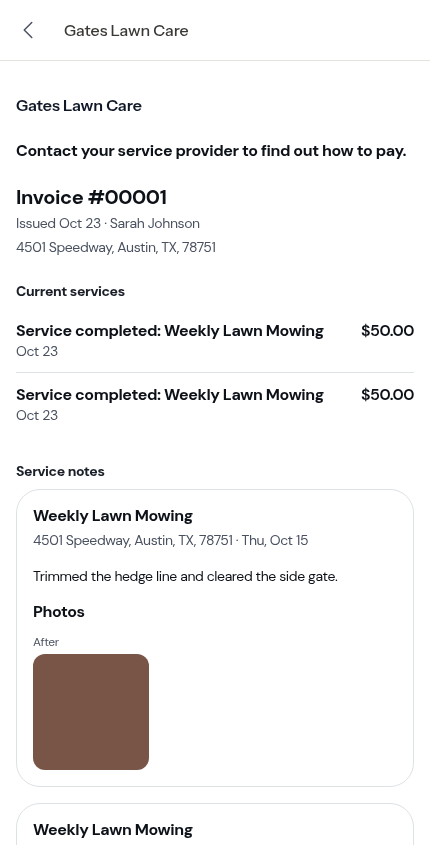 Each visit's summary on the invoice