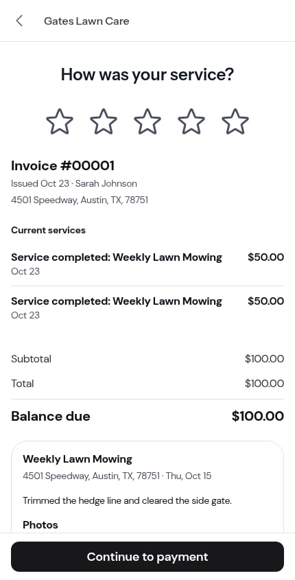 Each visit's summary on the review page