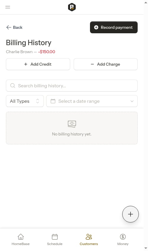 Billing history with balance