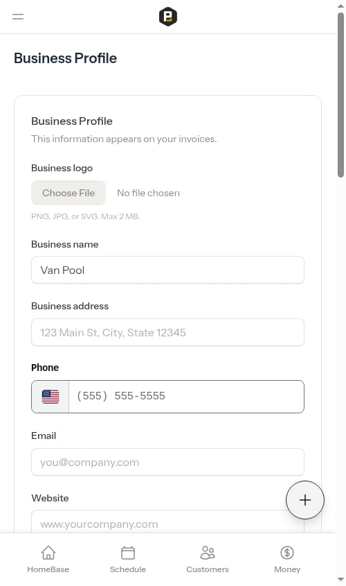 Settings page before uploading a logo