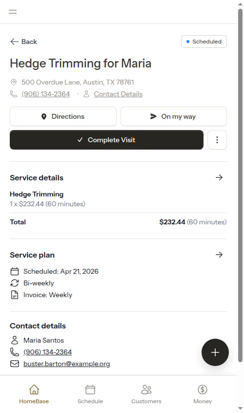 Appointment detail page from the overdue list