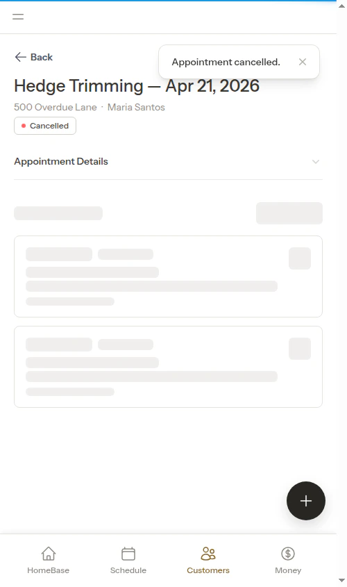 Cancelled appointment result