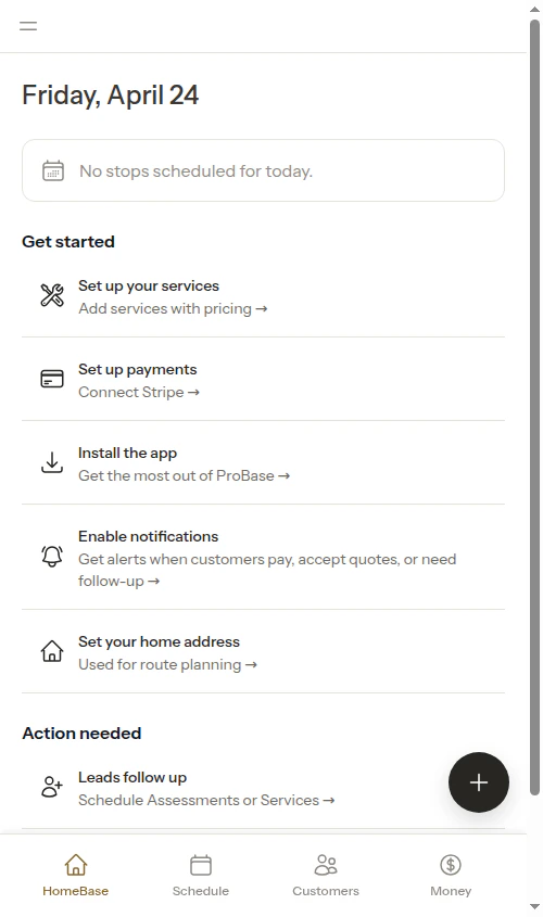 HomeBase with no overdue jobs