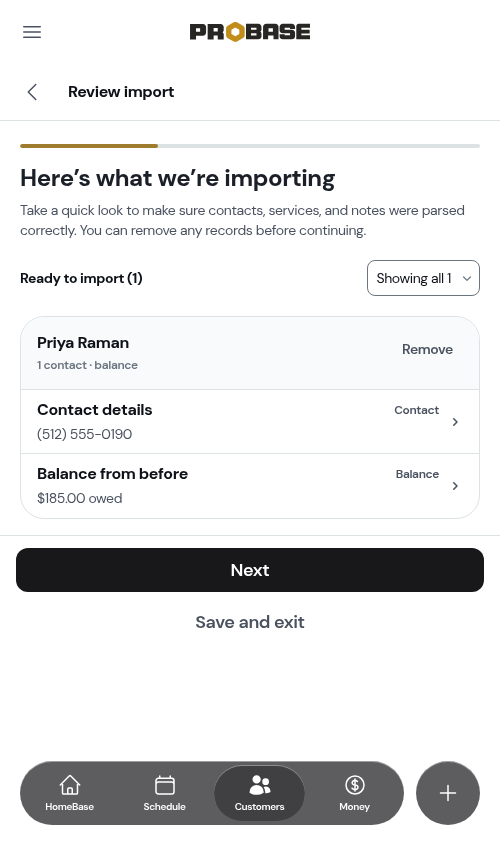 An opening balance on the review screen