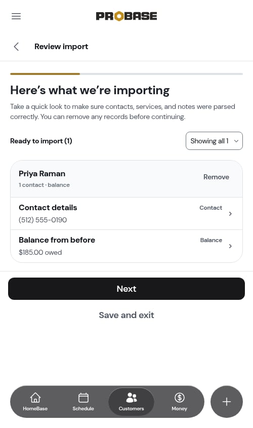 An opening balance on the review screen