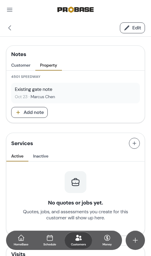 Property tab of the Notes card