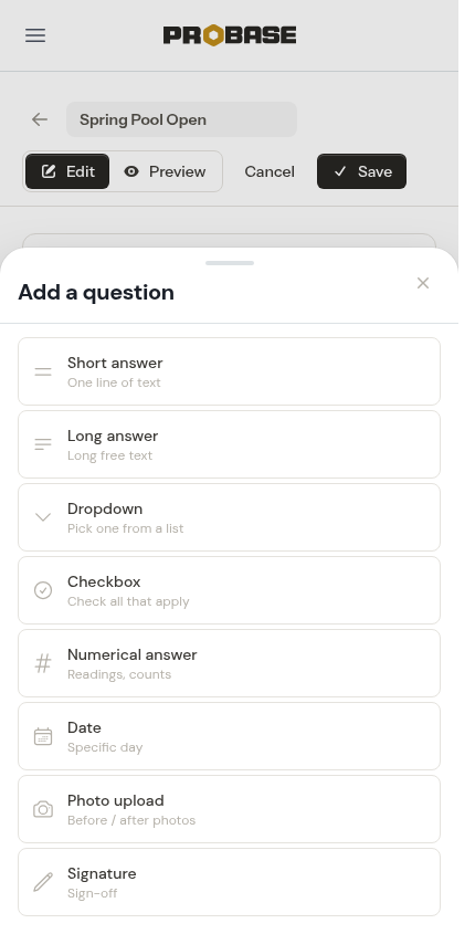 Add-a-question sheet