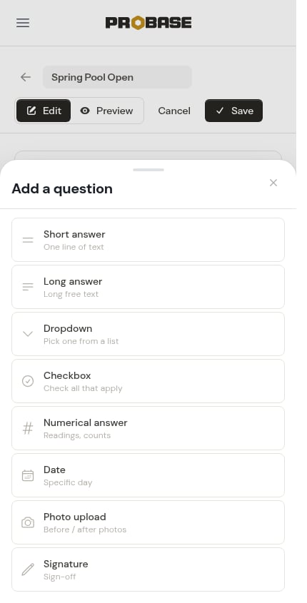 Add-a-question sheet