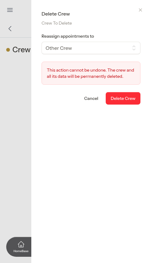 Delete crew modal