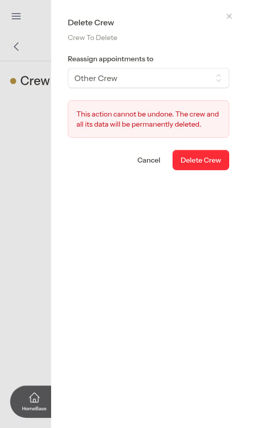 Delete crew modal