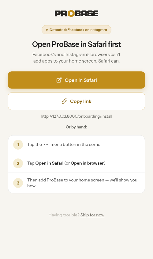 Open ProBase in Safari first