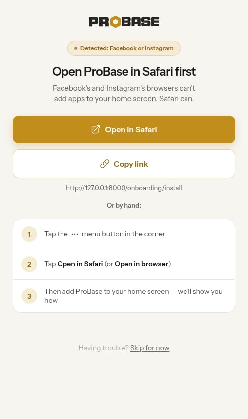 Open ProBase in Safari first
