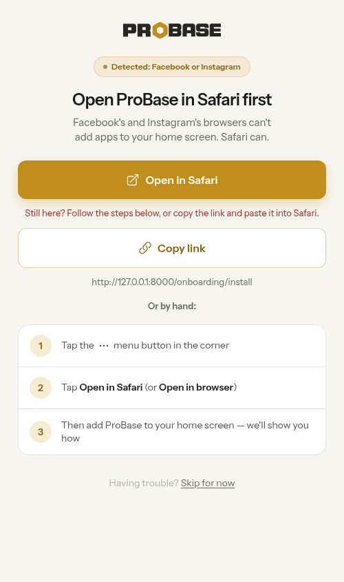The still-here line after tapping Open in Safari
